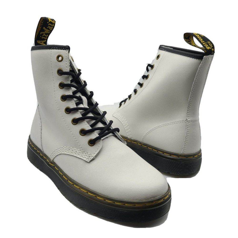 Dr. MARTENS women Combat Boots Zavala white Leather lace up Size  8 39 new